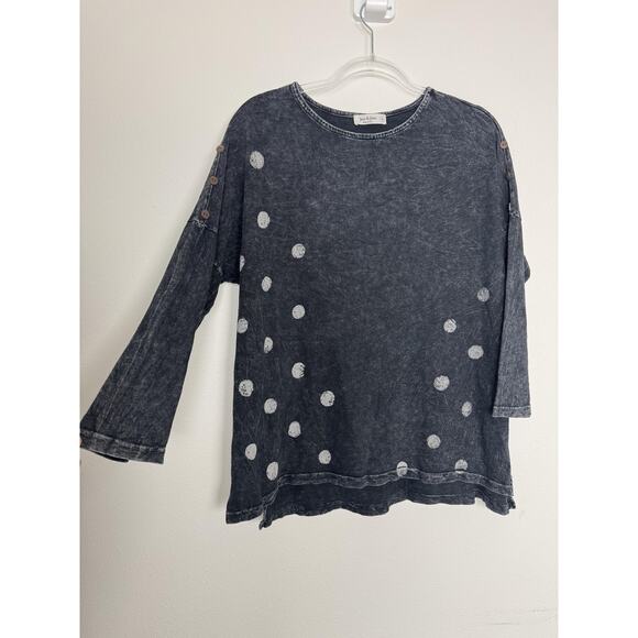 Jess & Jane Shirt Womens Small Black White Polka Dot 3/4 Sleeve Tunic Top Boho - Picture 1 of 11